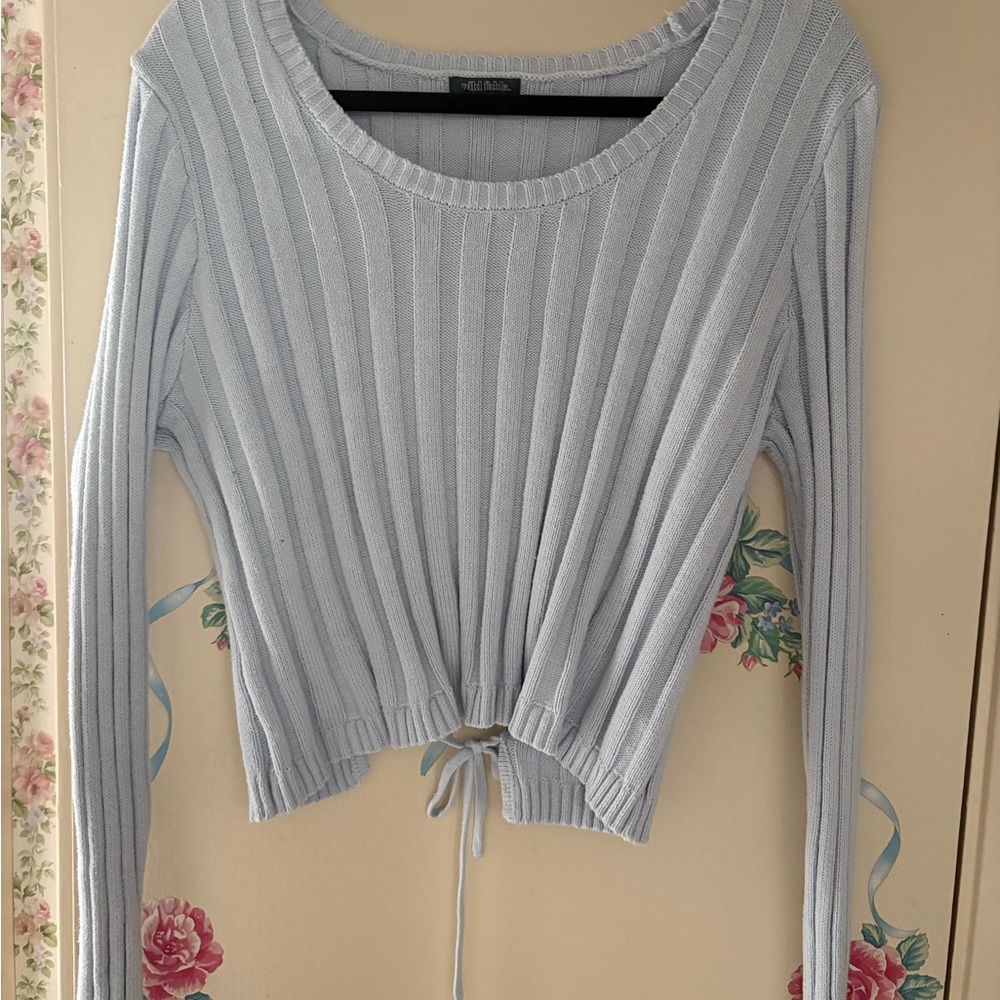 Light Blue Ribbed Tie-Back  Sweater